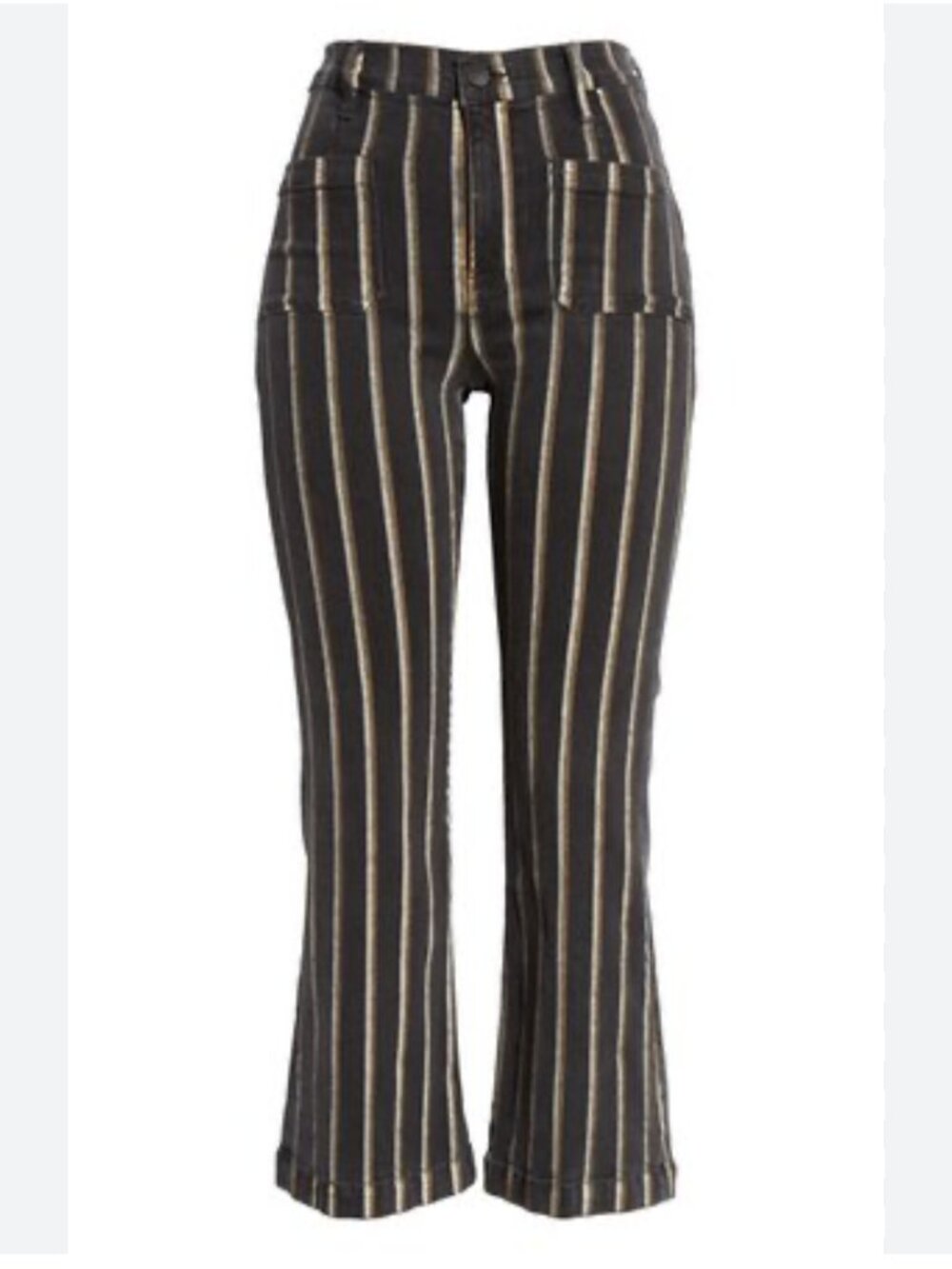 🌟 FRAME 🌟 STRIPED LE BARDOT CROP FLARE PATCH POCKET DENIM JEANS BLACK WASH 27